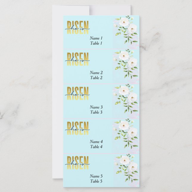 Risen Religious Christian Blue Easter Place Cards (Front)
