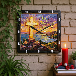 Risen Saviour: New Life's Dawn Square Wall Clock