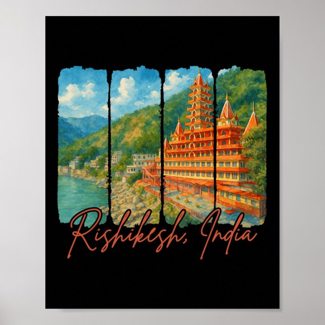 Rishikesh India Travel Trip Brushstroke Rishikesh  Poster (Front)