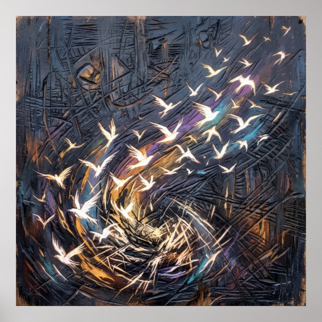 Rising Birds Spirit Transformation Art Poster (Front)