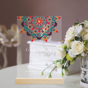 Rising Boho Indian Fusion Floral Mandala Wedding Acrylic Invitations