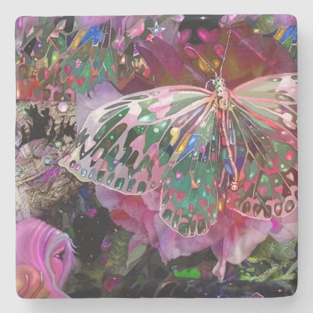 Rising Dawn Butterfly Stone Coaster (Front)