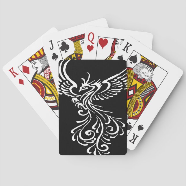Rising From The Ashes Phoenix White Illustration Playing Cards (Back)