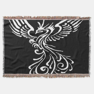 Rising From The Ashes Phoenix White Illustration Throw Blanket