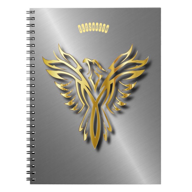 Rising Golden Phoenix Gold Flames With Shadows Notebook (Front)
