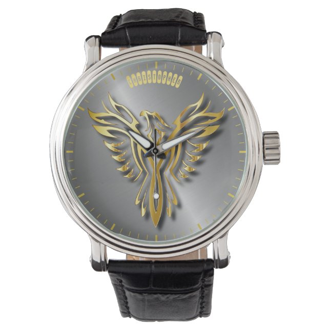 Rising Golden Phoenix Gold Flames With Shadows Watch (Front)