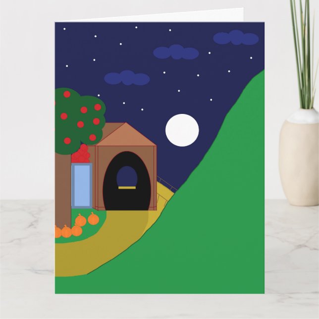Rising Moon with Apple Tree and Mountain: Blank Card (Front)