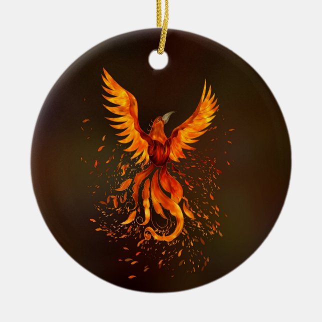 Rising Phoenix Bird Ceramic Tree Decoration (Front)