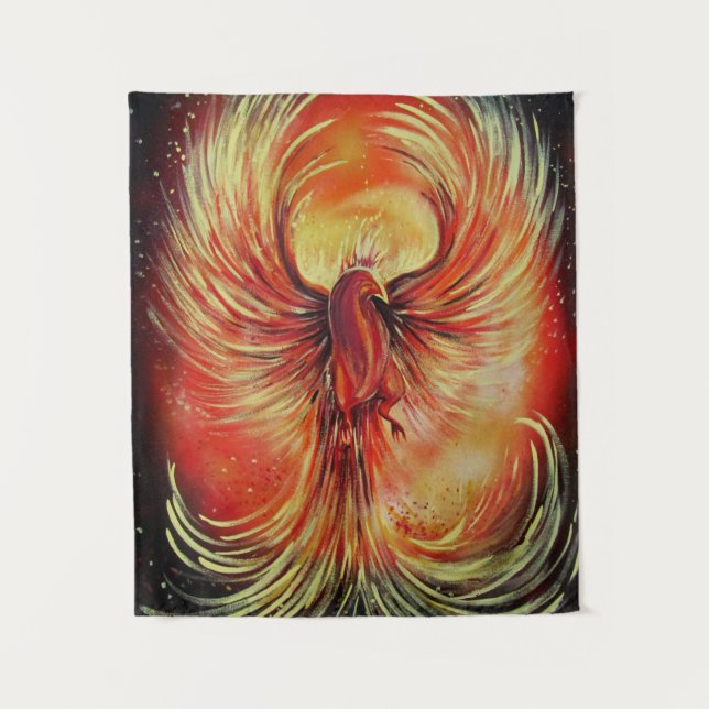 Rising Phoenix Fire Bird Bold Flame Fantasy Tapestry (Front)