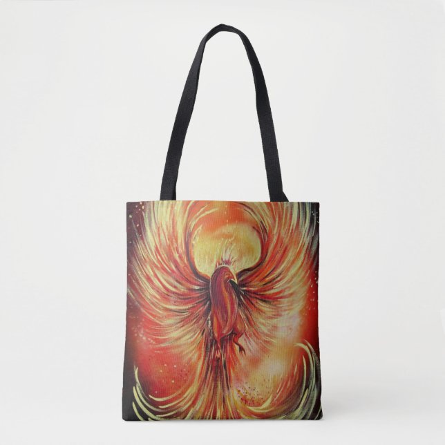 Rising Phoenix Fire Bird Bold Flame Fantasy Tote Bag (Front)