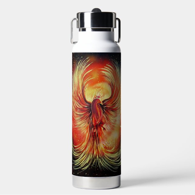 Rising Phoenix Fire Bird Bold Flame Strength Water Bottle (Front)