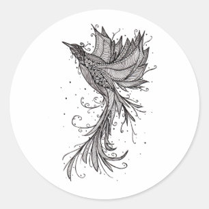 Rising Phoenix Lineart Classic Round Sticker