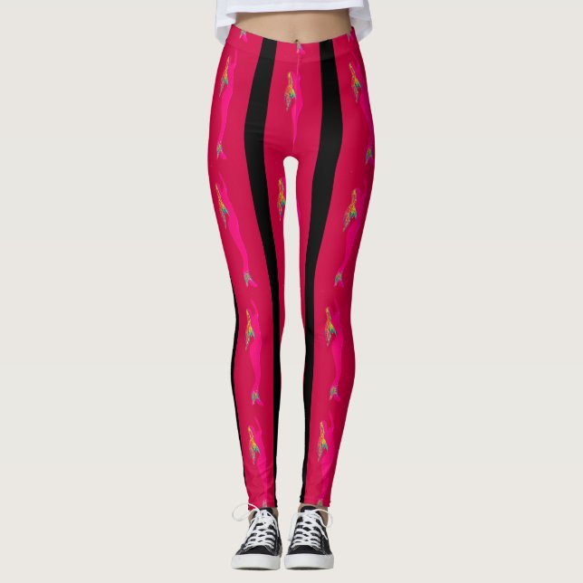 rising pink  mermaids red/black striped leggings (Front)