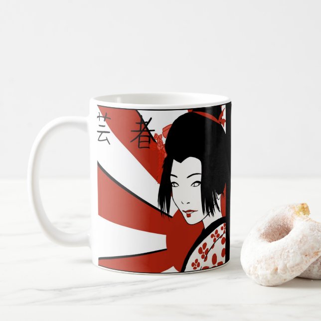 Rising Sun Anime Geisha Coffee Mug (With Donut)