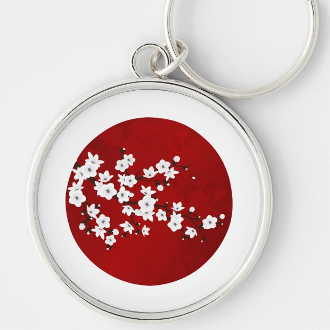 Rising Sun Cherry Blossom Red Black White Key Ring (Front)