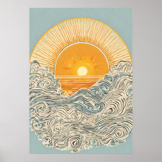 Rising Sun Illustration Wall Art Poster