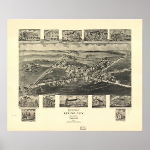 Rising Sun Maryland 1907 Antique Panoramic Map Poster