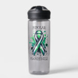 Rising through the highs and lows | Bipolar Aware Water Bottle<br><div class="desc">Water bottle to help spread awareness for Bipolar Disorder with a black,  white and green striped awareness ribbon. An inspirational quote with the words,  "Rising through the highs and lows."</div>