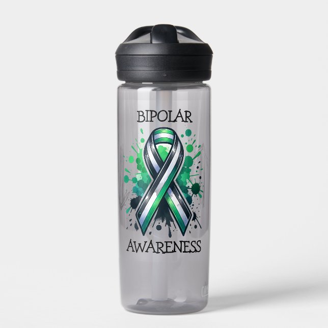 Rising through the highs and lows | Bipolar Aware Water Bottle (Front)