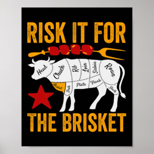 Risk It For The Brisket Funny Bbq Smoking Party Fa Poster