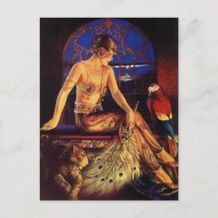 Risque Flapper Fashion Girl & Exotic pets Postcard