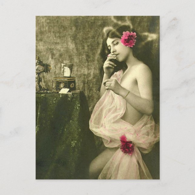 Risque vintage smoking girl French photo Postcard (Front)