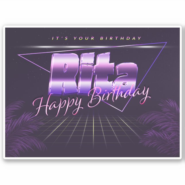 Rita name first name purple retro sticker birthday (Front)