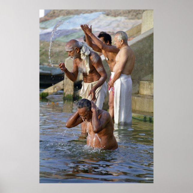 Ritual Bath in River Ganges, Varanasi, India Poster (Front)