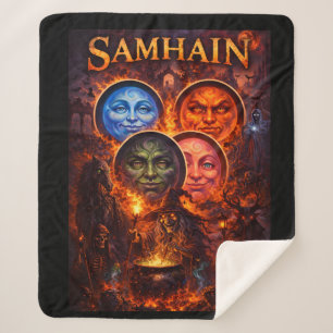 Ritual celestial moon faces Gothic fantasy fleece Sherpa Blanket