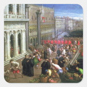 Riva degli Schiavoni, Venice (oil on canvas) (deta Square Sticker