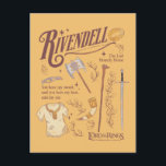RIVENDELL™ Watercolor Collage Graphic Postcard<br><div class="desc">Journey across Middle-Earth™ with this beautifully illustrated Lord of the Rings™ design featuring Rivendell™. Featuring an artful collection of iconic elements — including an Elven blade, bow, axe, staff, and the One Ring — this collage captures the strength, unity, and quiet wisdom found within the Fellowship. Meaningful phrases like “You...</div>