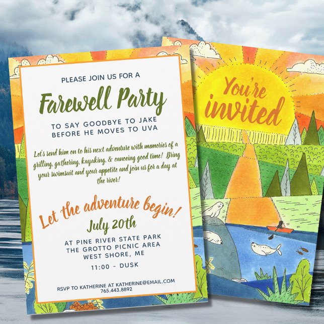 River Adventure Farewell Party Illustrated Nature  Invitation (Creator Uploaded)