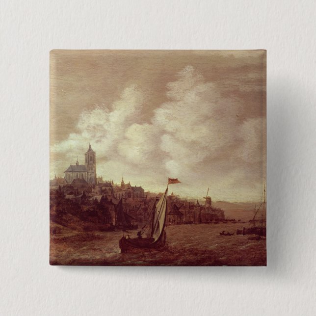 River and City Scene 15 Cm Square Badge (Front)