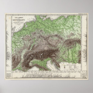 River and Mountain Map of Germany Poster