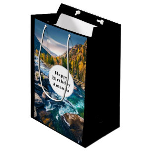River and Mountains Scenic Photo Birthday Medium Gift Bag