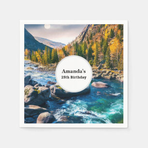 River and Mountains Scenic Photo Birthday Napkin
