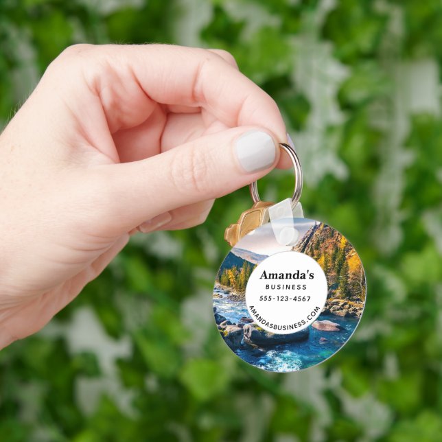 River and Mountains Scenic Photo Business Key Ring (Hand)