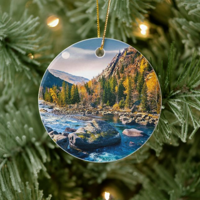 River and Mountains Scenic Photo Ceramic Tree Decoration (Tree)