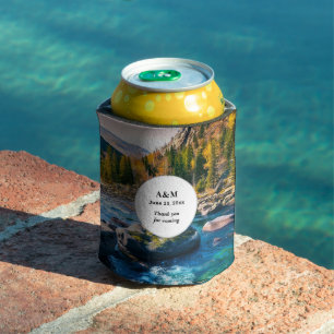 River and Mountains Scenic Photo Wedding Can Cooler