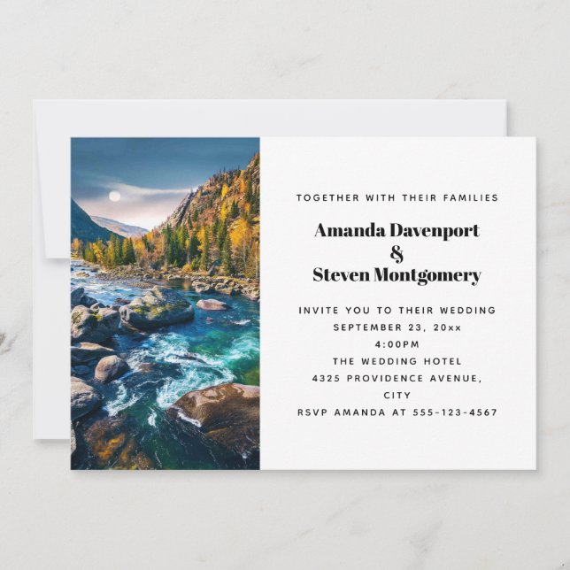 River and Mountains Scenic Photo Wedding Invitation (Front)