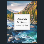 River and Mountains Scenic Wedding Save the Date Magnet<br><div class="desc">Wedding save the date magnet with a scenic photograph featuring tree covered mountains in autumn colours. A vibrant river flows around some rocks.</div>