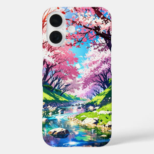 River Bend in Spring – Anime Landscape iPhone 16 Case