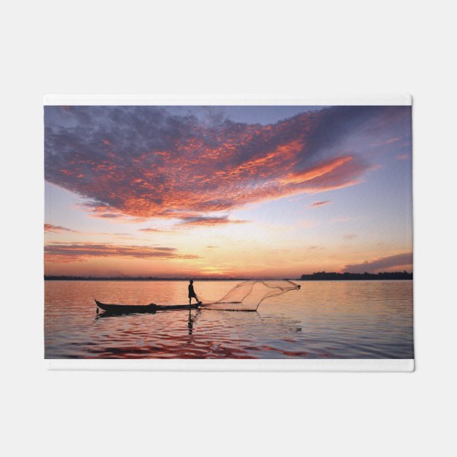 River Boat Fisherman Scene Floor Mat (Front)