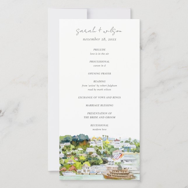 River Cruise Country Landscape Wedding Program Thank You Card (Front)