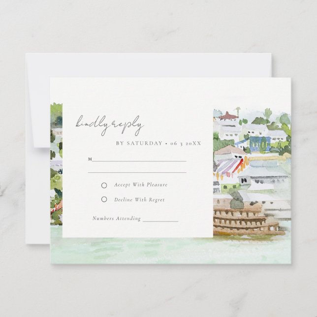 River Cruise Country Landscape Wedding Watercolor RSVP Card (Front)
