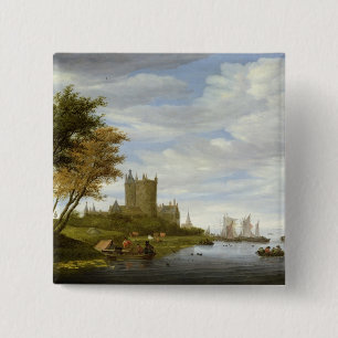 River Estuary with a castle 15 Cm Square Badge