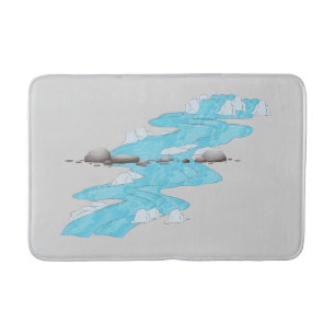 River Flowing Bathmat with Blue Water and Stone