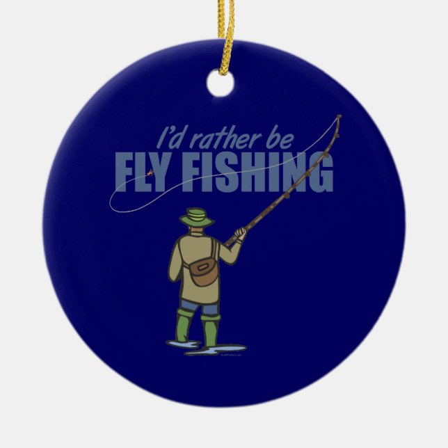 River Fly Fishing in Waders Ceramic Tree Decoration (Front)