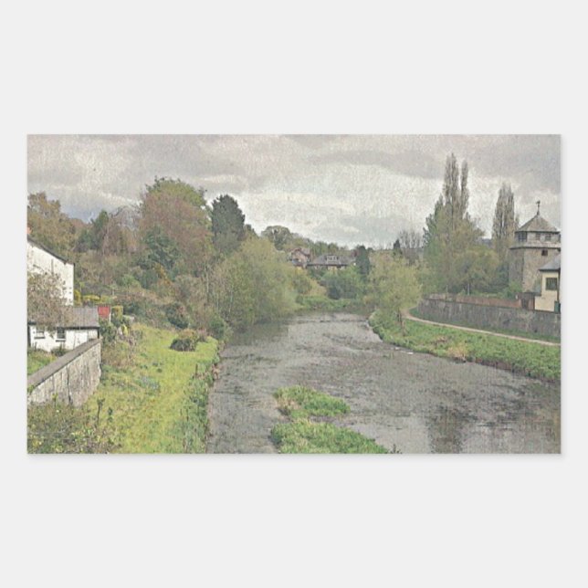 River Hafren in Newtown, Powys Rectangular Sticker (Front)