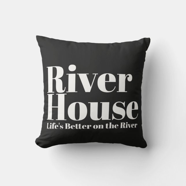 River House Decorative Outdoor Throw Pillow - Blac (Front)